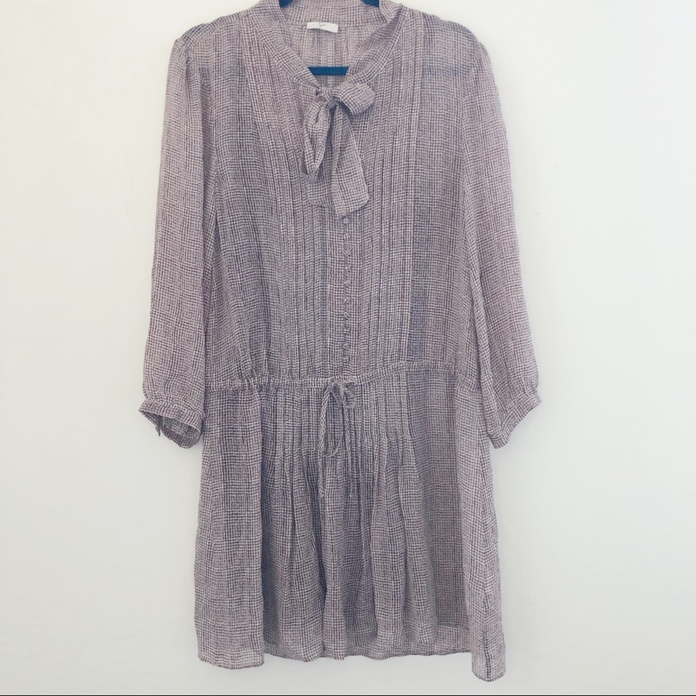 Joie Silk Maroon Slip Neck Tie Long Sleeve Dress L